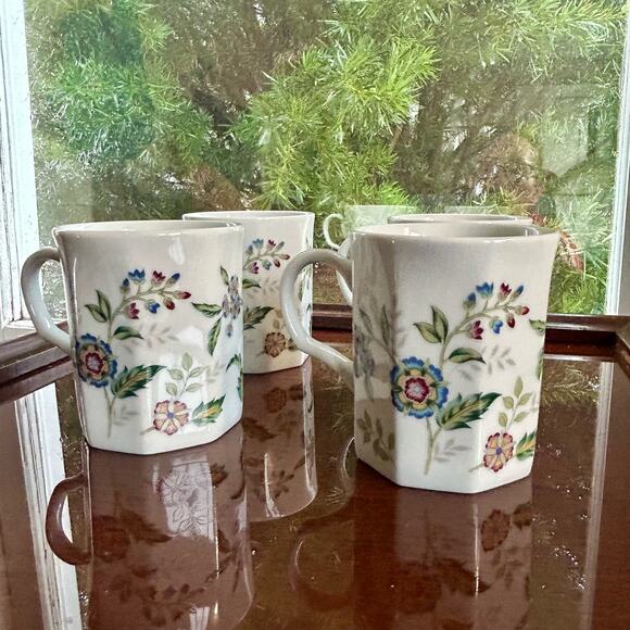 Sadek Other - Vintage Sadek Floral Octagon Shape Buckingham Mugs set of 4, Made in Japan